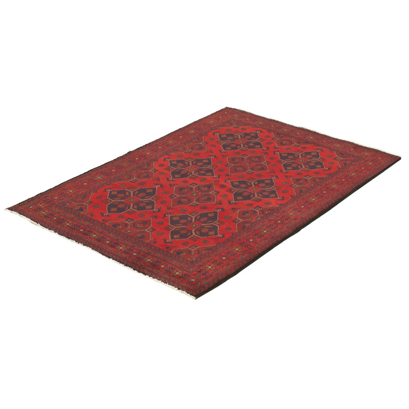 Tapis unique en laine noué à la main style Esari des années 2010 de 4 pi 3 po x 6 pi 6 po rouge Kambel