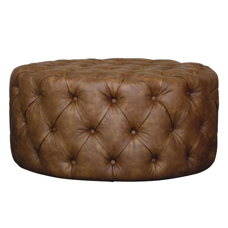 Repose-pieds Frazer - Similicuir chocolat touffeté sur un cadre en bois