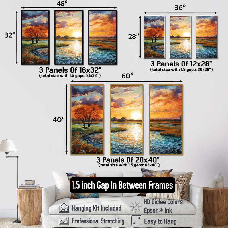 "Sunrise Country Charm" par Vincent, Cadre naturel flottant, H 32 po x l 48 po x P 1 po