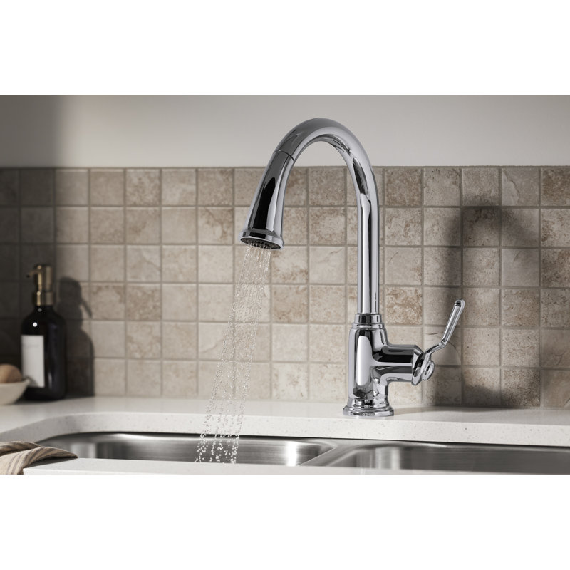 Ludington Pull-Down Single-Handle Kitchen Sink Faucet with Two-Function Sprayhead, Polished Chrome