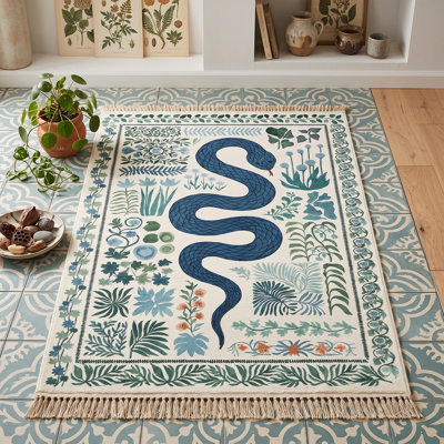 Tapis Mythic Garden Serpent (bleu et blanc)