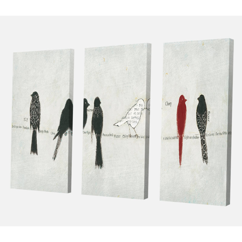 « red catching oiseau family », reproduction d’image multi-pièces sur toile, H 32 po x l 48 po x P 1 po