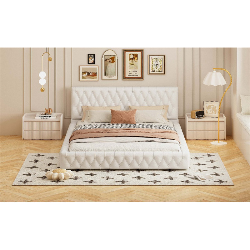 Lit plateforme tapissier Luisalberto, Blanc