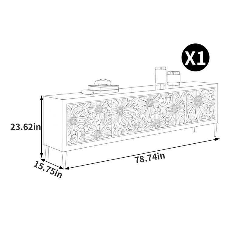 Meuble télé en bois massif de style américain, 78.74"