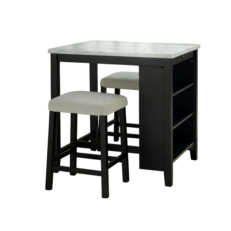 Ensemble de table de salle à manger avec tablettes latérales et tabourets ultra brillants / ensemble de salle à manger 3 pièces