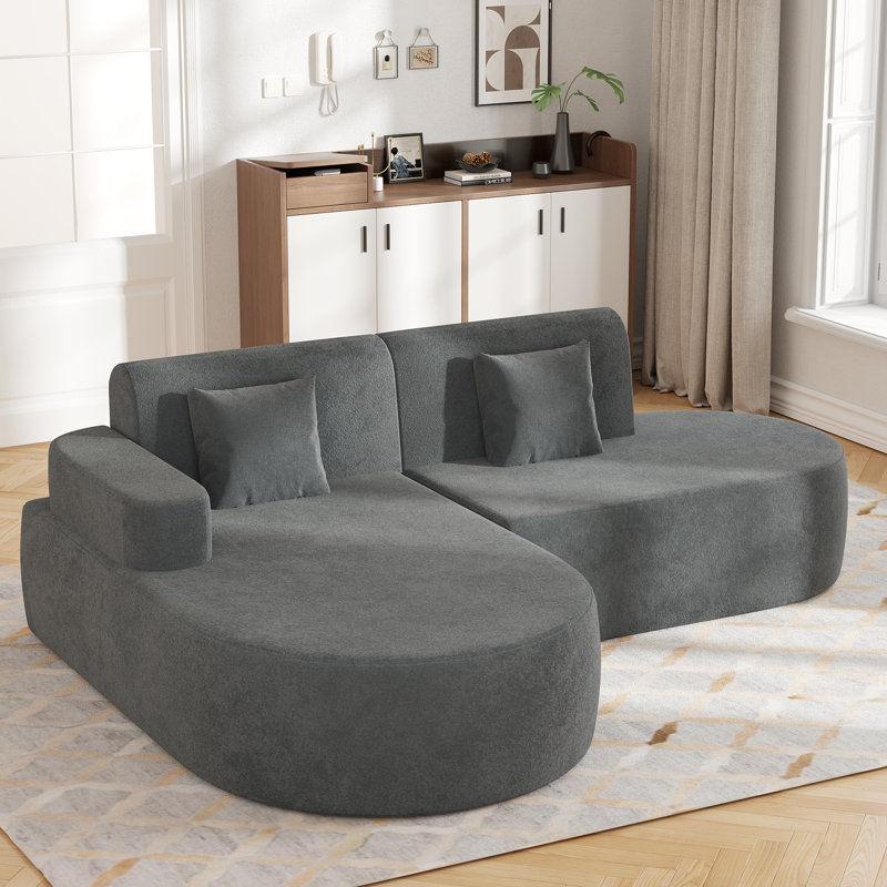 No Assembly Required Corner Sofa, L-Shape Sectional Sofa With 2 Pillows, Gray