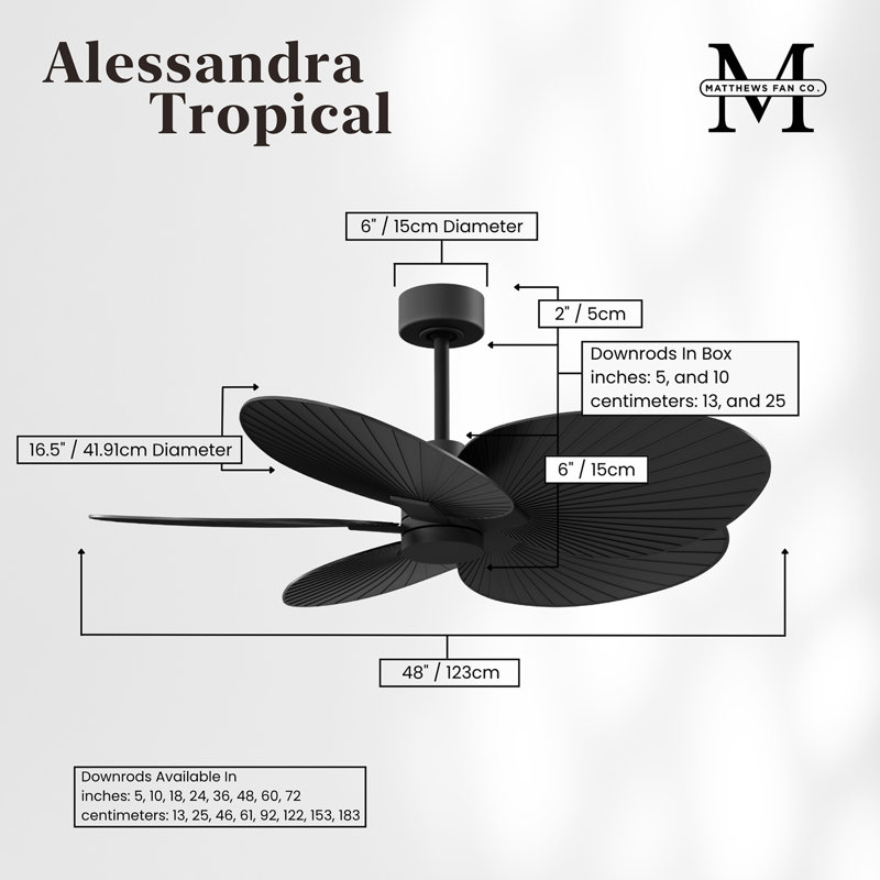 Alessandra - Ventilateur de plafond à cinq pales, Noir mat, Noir mat