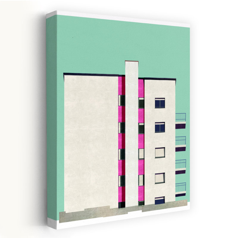 Art moderne, illustration de tours roses, H 24 po x l 16 po