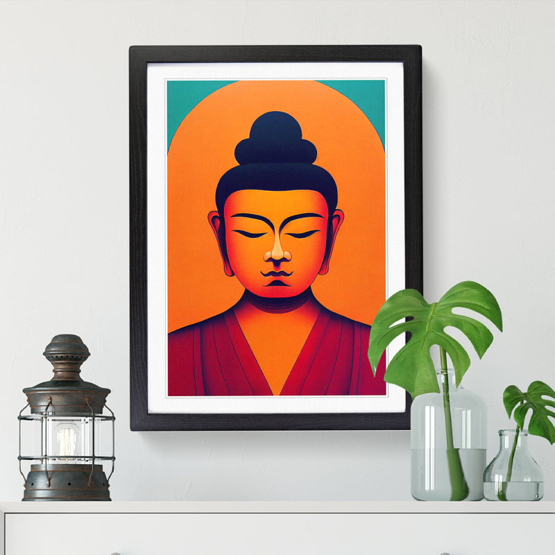 Buddha Geometric - Single Picture Frame Print, Black Framed, 34cm H x 25cm W x 2cm D