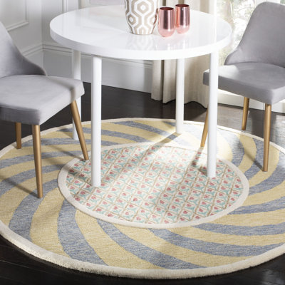 Harney Novelty Hand Tufted Wool/Cotton Floral Rug in Ivory/Blue/Rose