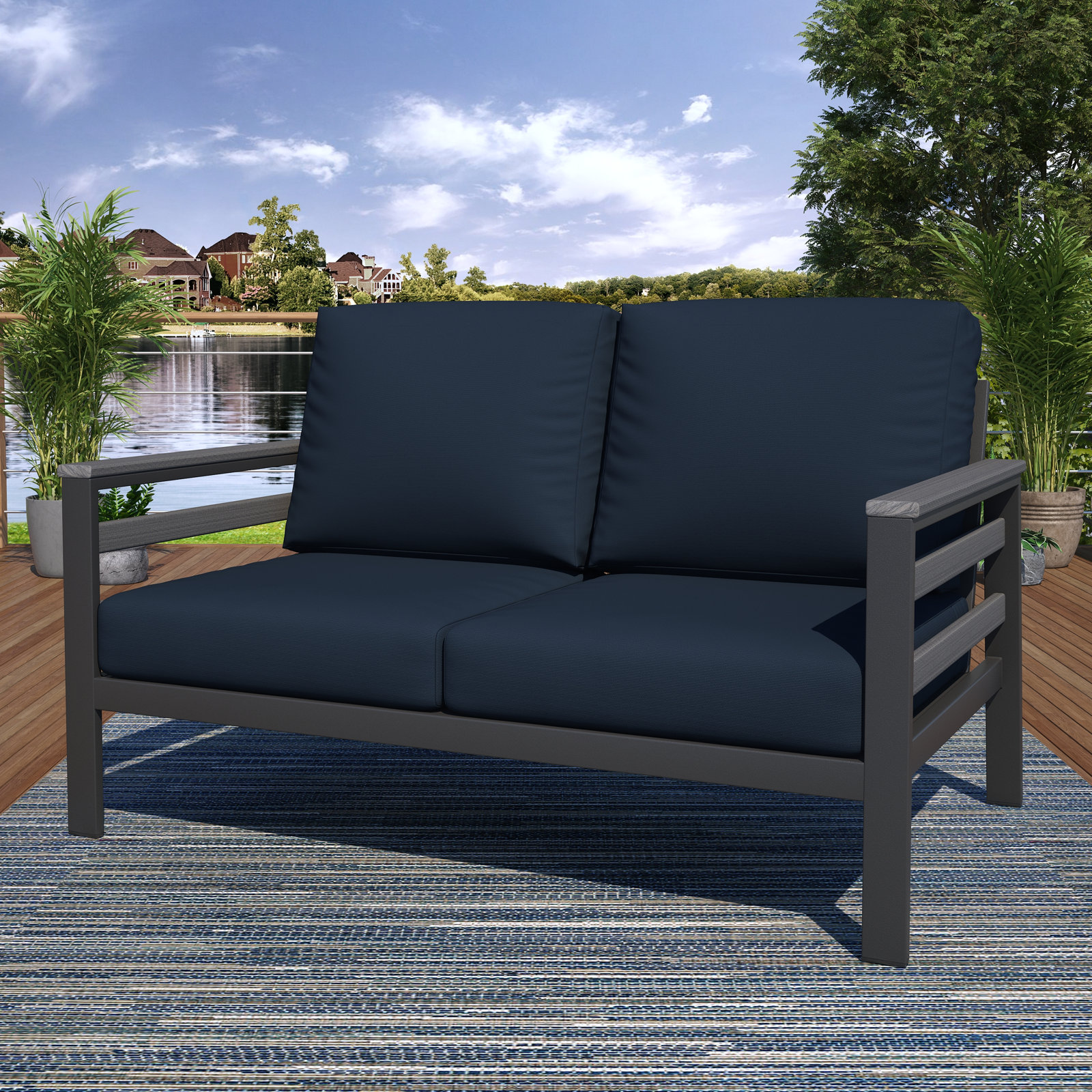 Townsend 55" Sunbrella® Patio Loveseat, Canvas Navy Sunbrella® Canvas, Dark Gray