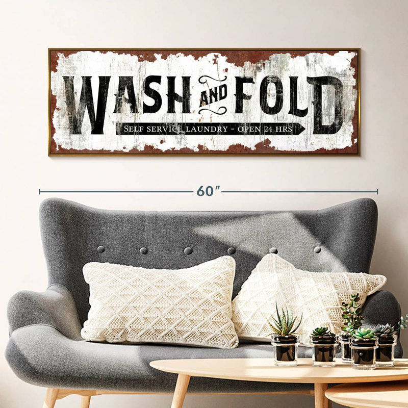 Ancienne affiche murale Wash and Fold, Cadre flottant doré, 49" X 17"