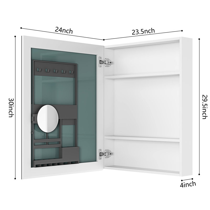 Armoire à pharmacie de salle de bain - 24 po x 30 po, fixation murale, ouverture à gauche, coffre de rangement pour cosmétiques 24 po x 30 po, look élégant, porte-brosse à dents