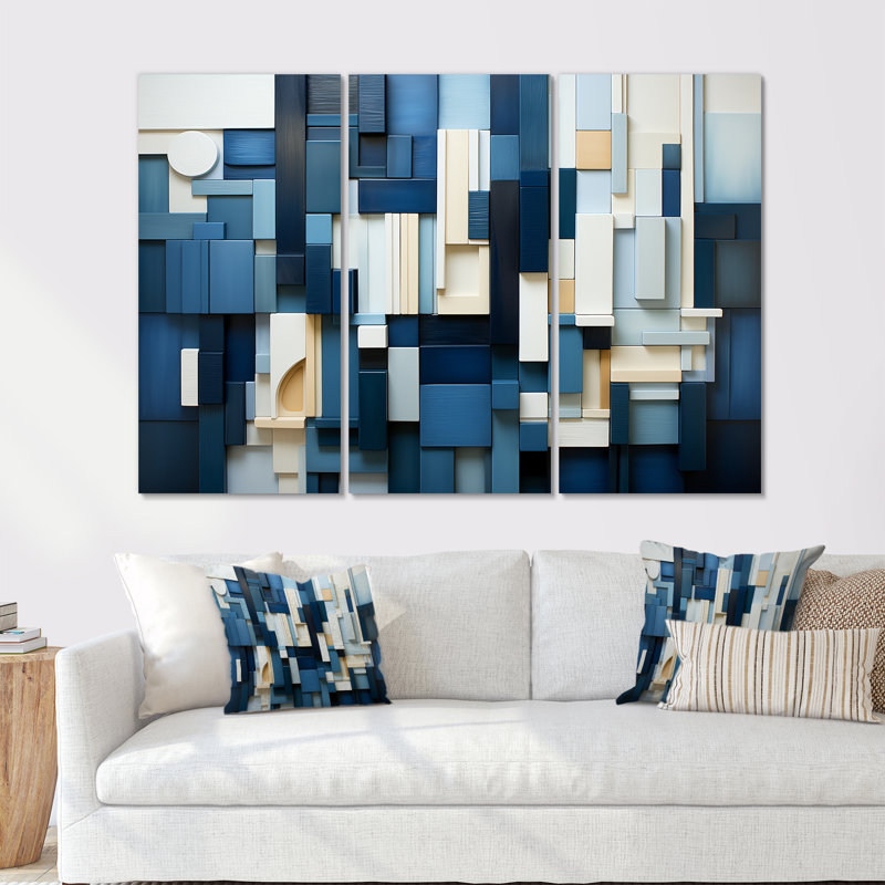 «Blue Behemoths Modern Skycrapers - Skyscrapers», ensemble d'art mural, Toile tendue, H 40 po x l 60 po x P 1 po