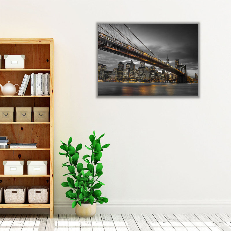 «Brooklyn Bridge And Lower Manhattan Skyline At Dusk», reproduction d'art sur toile, H 12 po x l 16 po