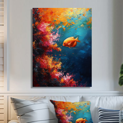 «Blue Orange Coral Marine Fish Life I» - décoration murale art corail