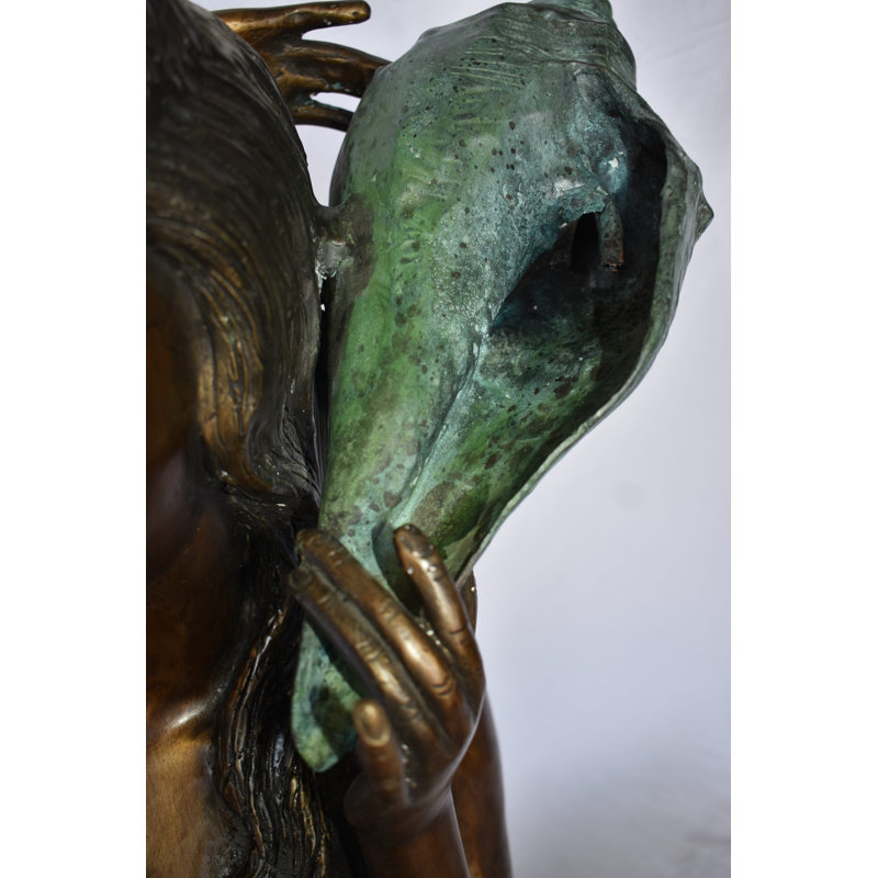 Mermaid Sitting Holding A Shell Bronze Statue Fountain Size: 28" X 25" X 28"H, 28" H x 21" W x 31" D