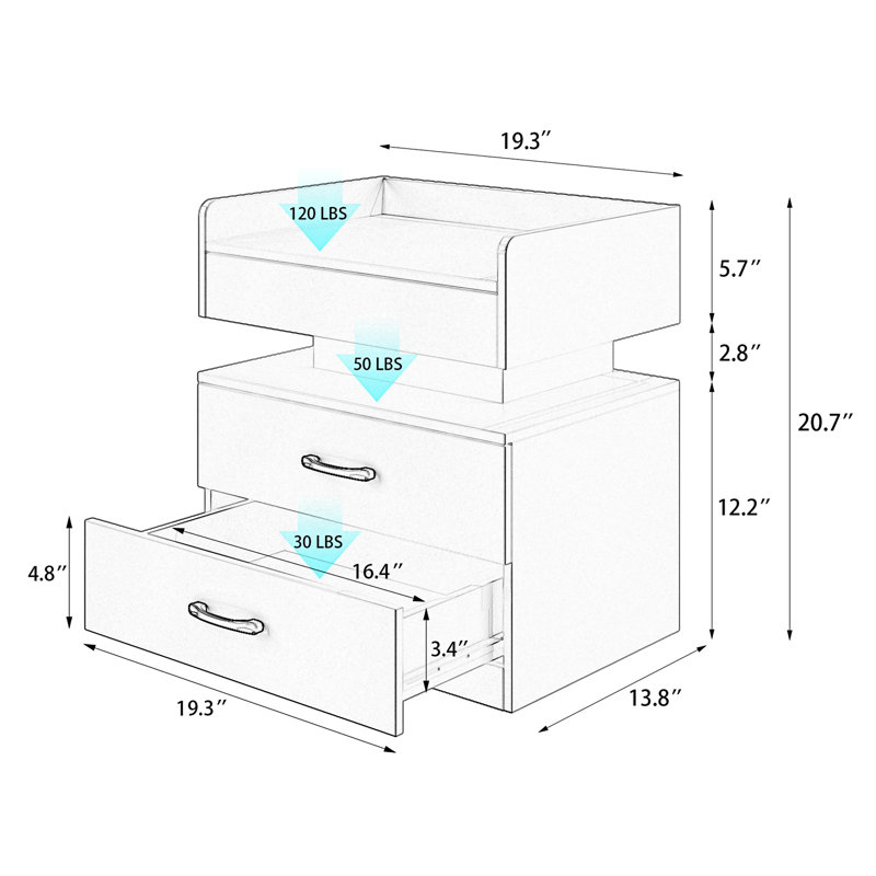 1 Set Nightstand With Adjustable LED Strip Light, Black