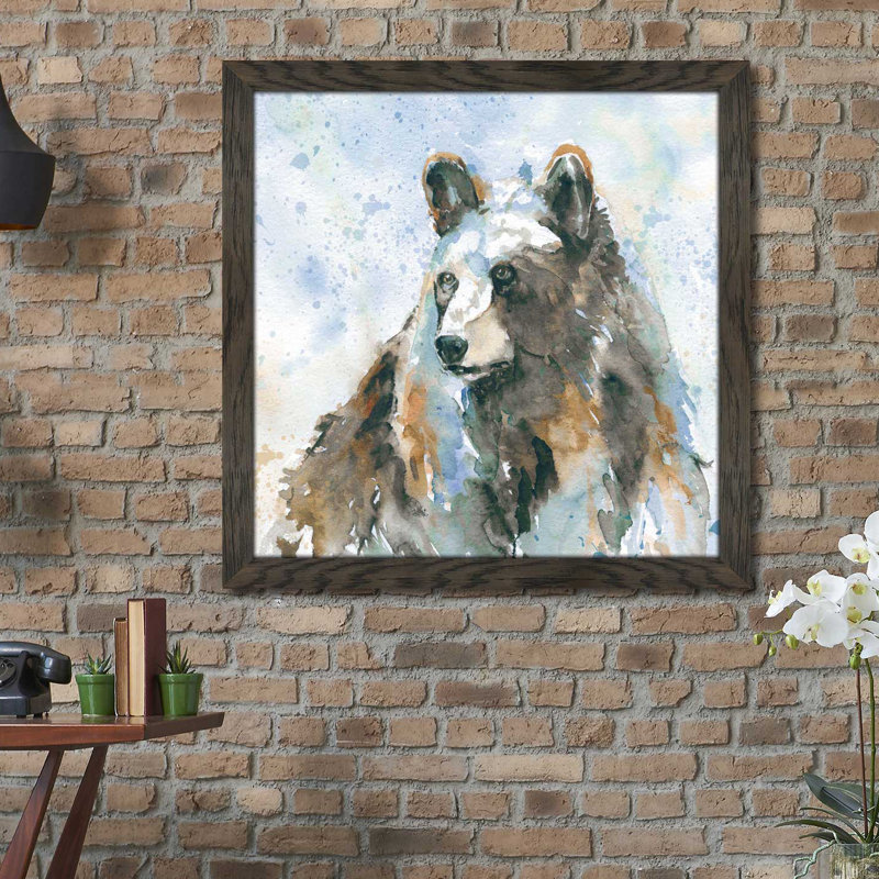 « black bear on blue », reproduction de peinture à l’aquarelle encadrée, H 39,5 po x l 39,5 po x P 0,75 po
