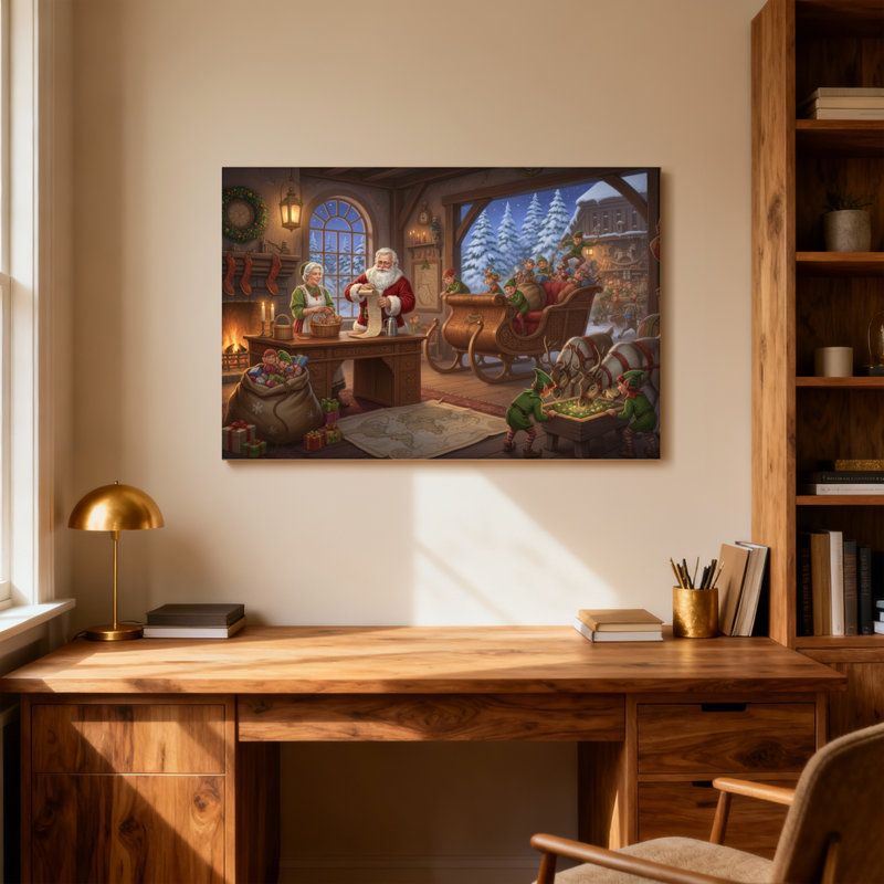 Scène de Noël de Noël père Noël atelier, H 12 po x l 18 po