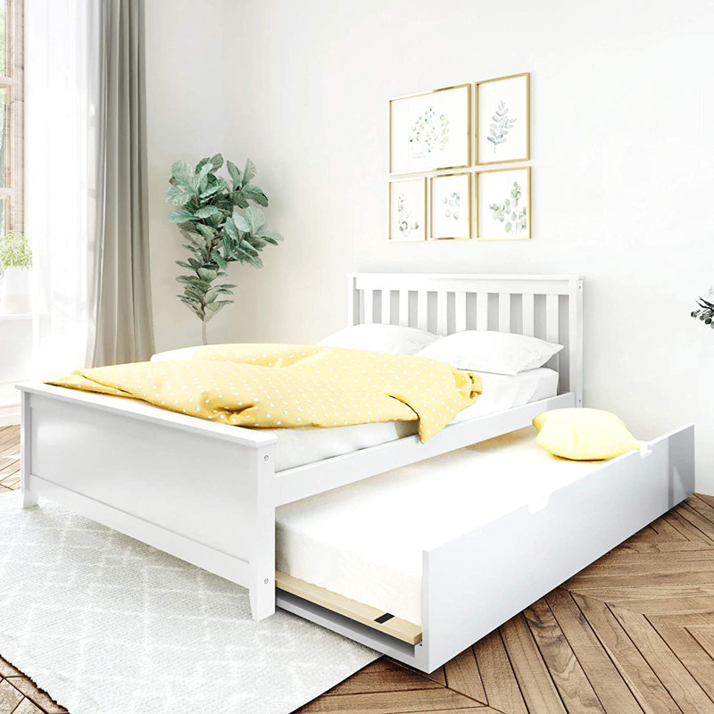 Boling Full Solid Wood Platform Bed with Trundle, White, Full