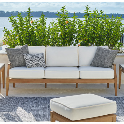 Chesapeake 82'' Wide Straight Teak Patio Sofa with Sunbrella® Cushions