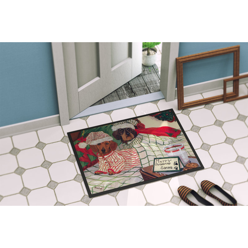 Tapis d'entrée antidérapant Guerriero, Teckel en attente du père Noël, L 24 po x L 36 po