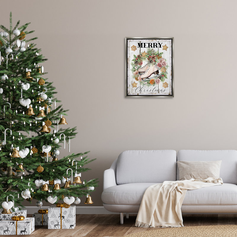 «Winter Ice Skates», art mural sur toile par Creatif Belle, H 31 po x l 25 po, Cadre flottant gris lustré