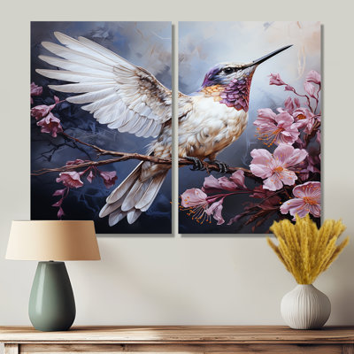 Humminbirds floral fantaisiste Whisper 1 II - art mural moderne bleu
