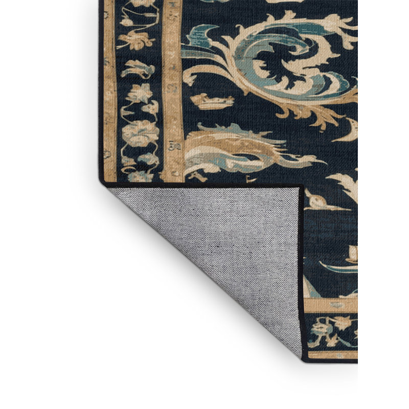 Tapis persan gris lavable à la machine, Rond 5 pi
