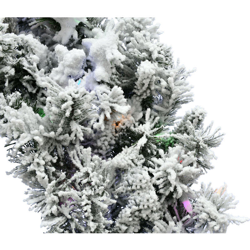 24-Inch White Pine Snowy Christmas Wreath with Multicolor LED Lights