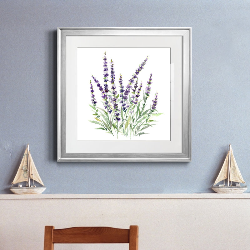 Lavande botanique I - peinture encadrée, H 17,5 po x l 17,5 po x P 1,5 po, Toile avec cadre argenté