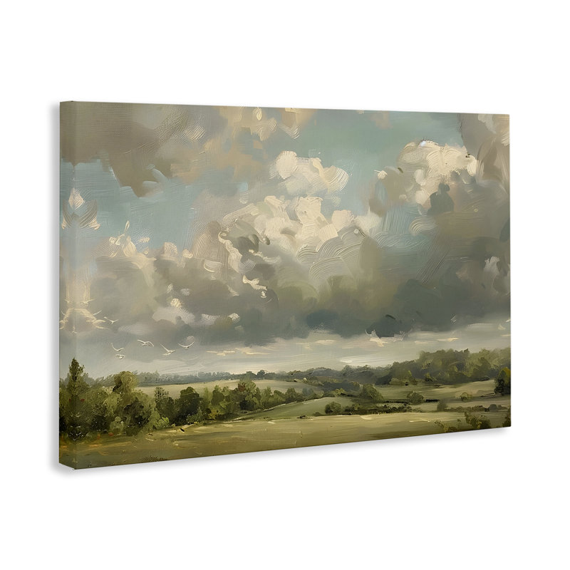Toile ensoleillée avec nuages au-dessus de la campagne, design par LSR Creative Studio, H 16 po x l 24 po