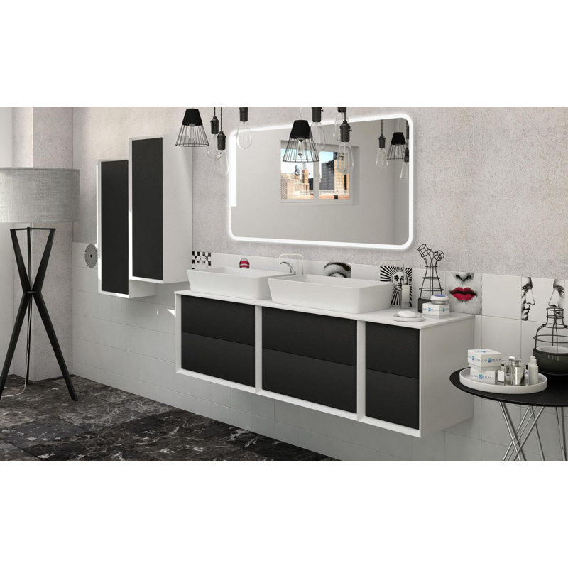 Dessus de meuble-lavabo de salle de bain double 56 po blanc mat avec lavabo Walbrook