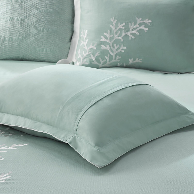 Oversized Cotton Jacquard Comforter Set Aqua, California King Comforter + 2 Shams