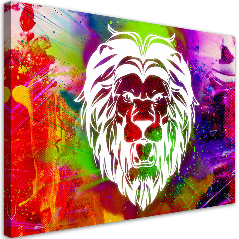 Colorful Lion Abstraction - No Frame Print on Canvas, 80cm H x 120cm W