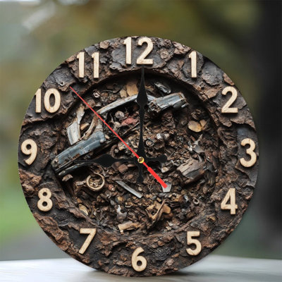 Horloge rouillée avec épave de voiture