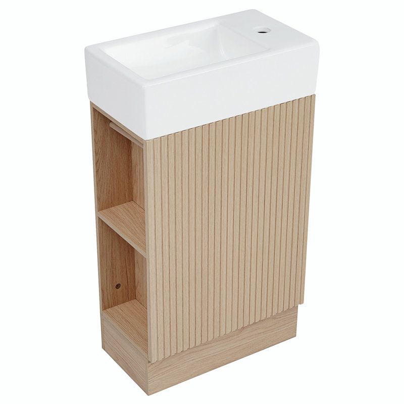 Ensemble de meuble-lavabo simple 18,6 po avec plateau en céramique Isaiyah, Naturel