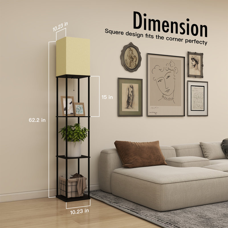 Floor Lamp with Shelves-LED Modern Shelf Floor Lamp with 3 Color Temperature E26 Bulb,Storage Display Column Standing Tall Lamp for Living Room, Bedroom, Office (Black)