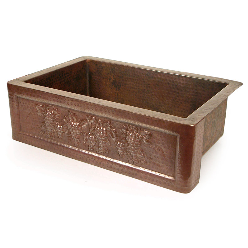 Tuscan 36'' L Single Bowl Copper Kitchen Sink, Polished Nickel