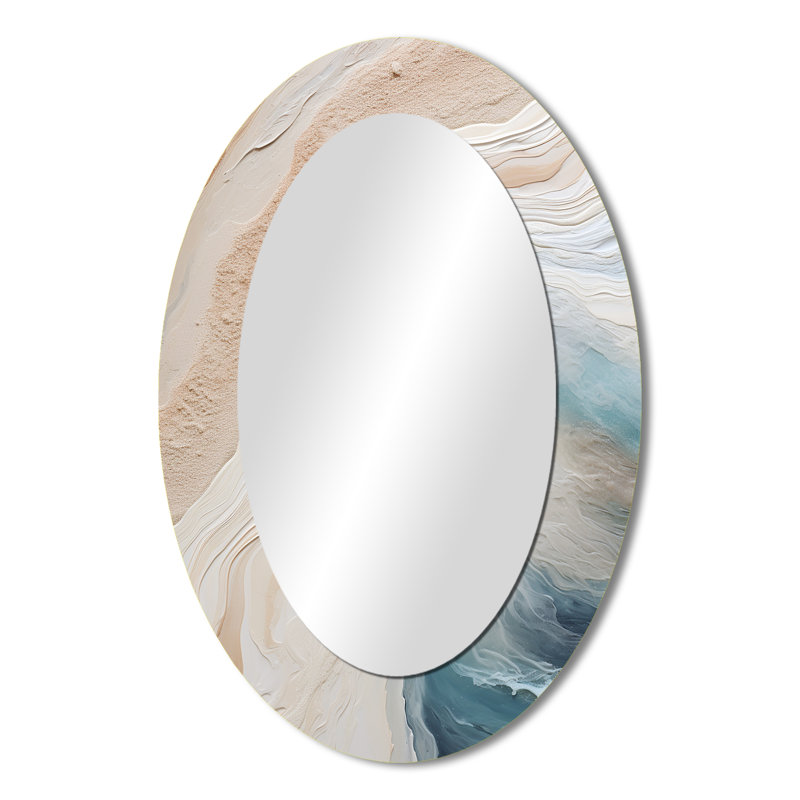 Miroir mural moderne bleu et beige sable Modern, 36 po x 24 po