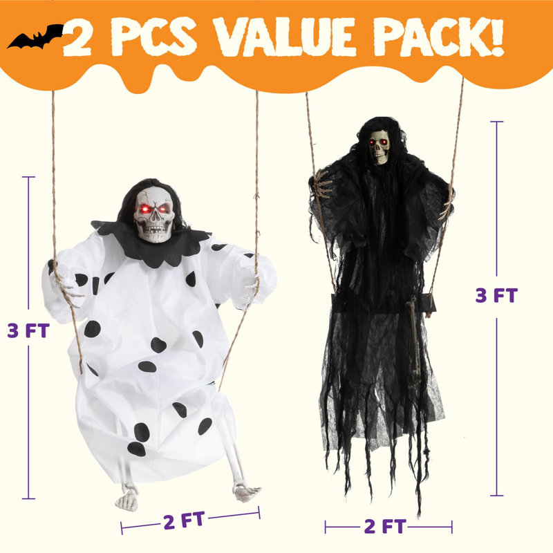 Ensemble de 2 fantômes d'Halloween suspendus aux yeux illuminés
