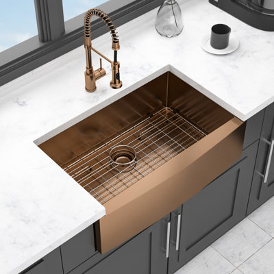 30x21x10 Inch Rose Gold Kitchen Sink, 16 Gauge T304 Stainless Steel, - Physical Scratching, Easy Draining, Comes With Template And Instructions 30 Apron Front Single Bowl Steel Gauge, Silent