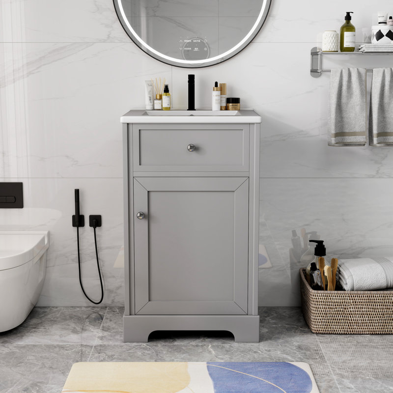 Meuble-lavabo simple 20 po avec comptoir en céramique, Gris