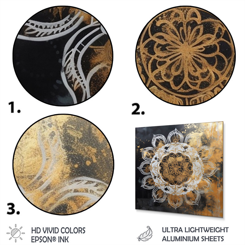 Kelee blanc et or Mandala III, H 16 po x l 16 po x P 1 po