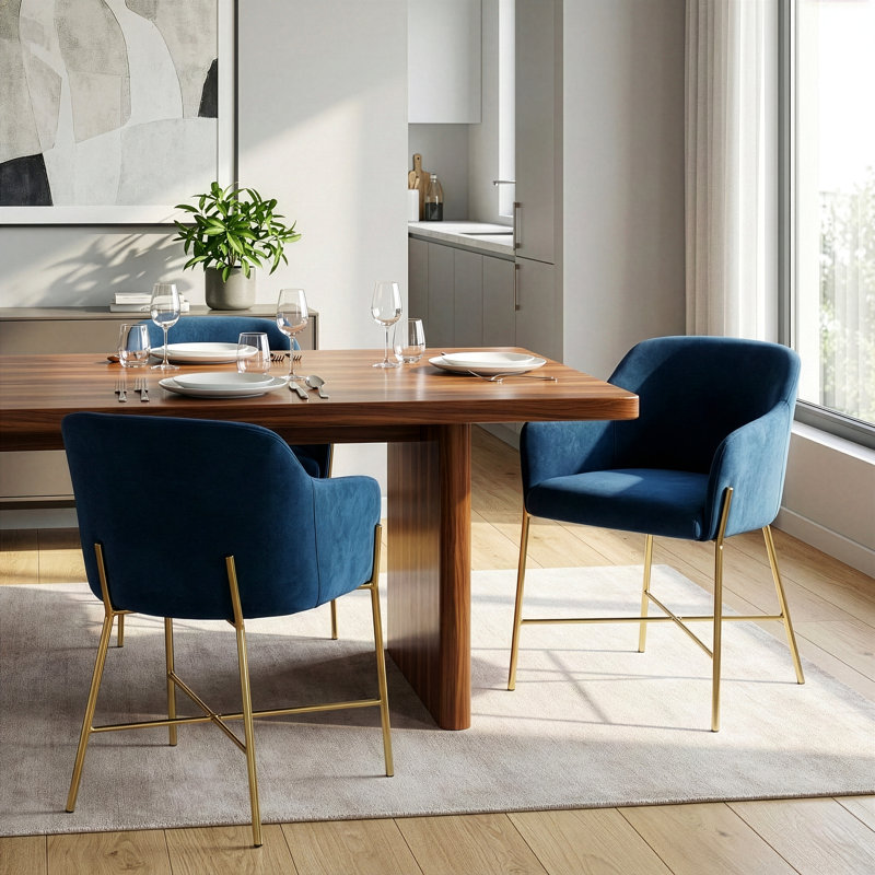 Chaise avec accoudoirs en velours bleu Vergas