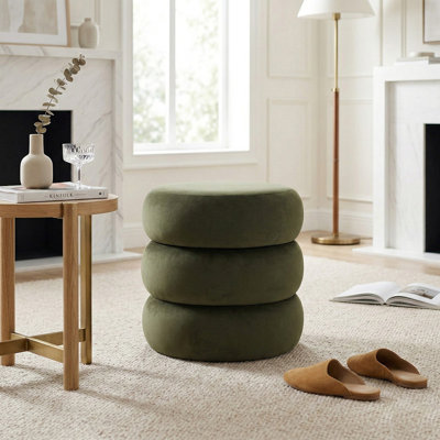 Modern Velvet Round Pouf With Storage