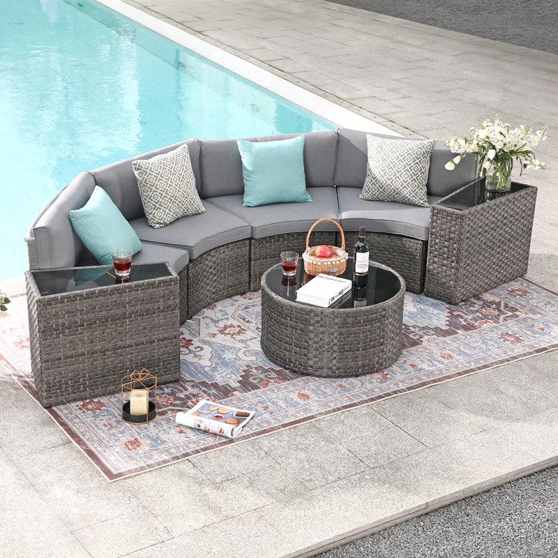 Rasmus 7-Piece Rattan Sofa Seating Group with Cushions, Gray Frame/Gray Cushion