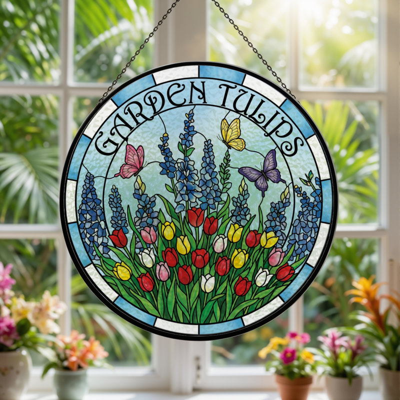 Panneau de vitrail de jardin en verre coloré 7,8 "H, H 7,8 po x l 7,8 po