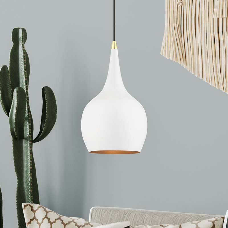 Tanna 1-Light Hardwired Steel Pendant, Shiny White, Shiny White